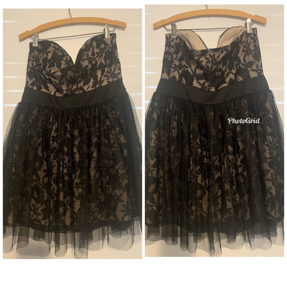Black mini dress with mesh skirt